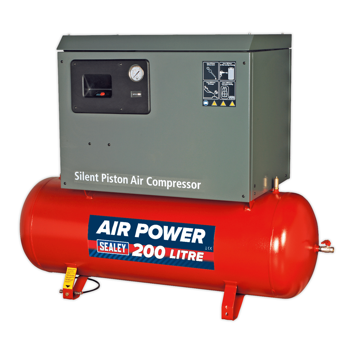 Sealy Air Compressor 200L Belt Drive 3hp with Cast Cylinders Low Noise ...