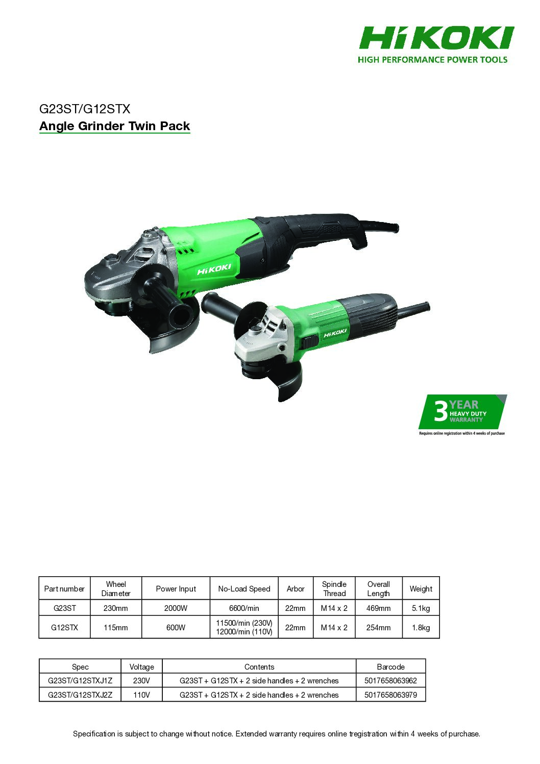 Hikoki            G23ST/G12STX  Angle Grinder Twin Pack